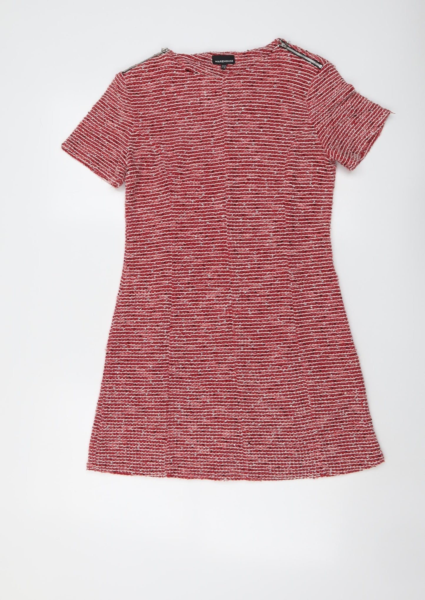 Warehouse Womens Red Striped Polyester T-Shirt Dress Size 10 Round Neck Pullover