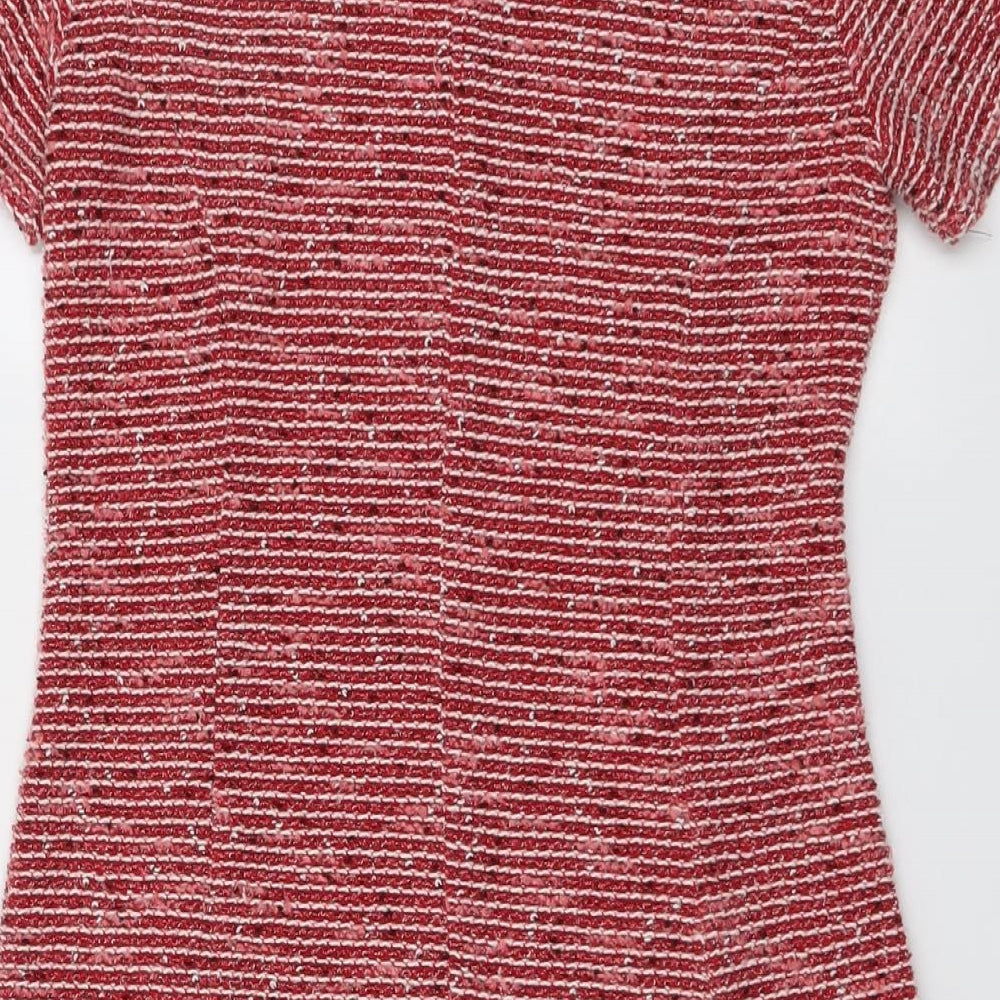 Warehouse Womens Red Striped Polyester T-Shirt Dress Size 10 Round Neck Pullover