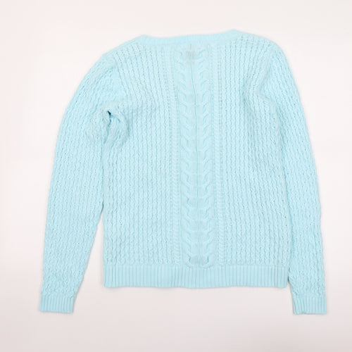 Lands' End Womens Blue V-Neck Cotton Pullover Jumper Size S