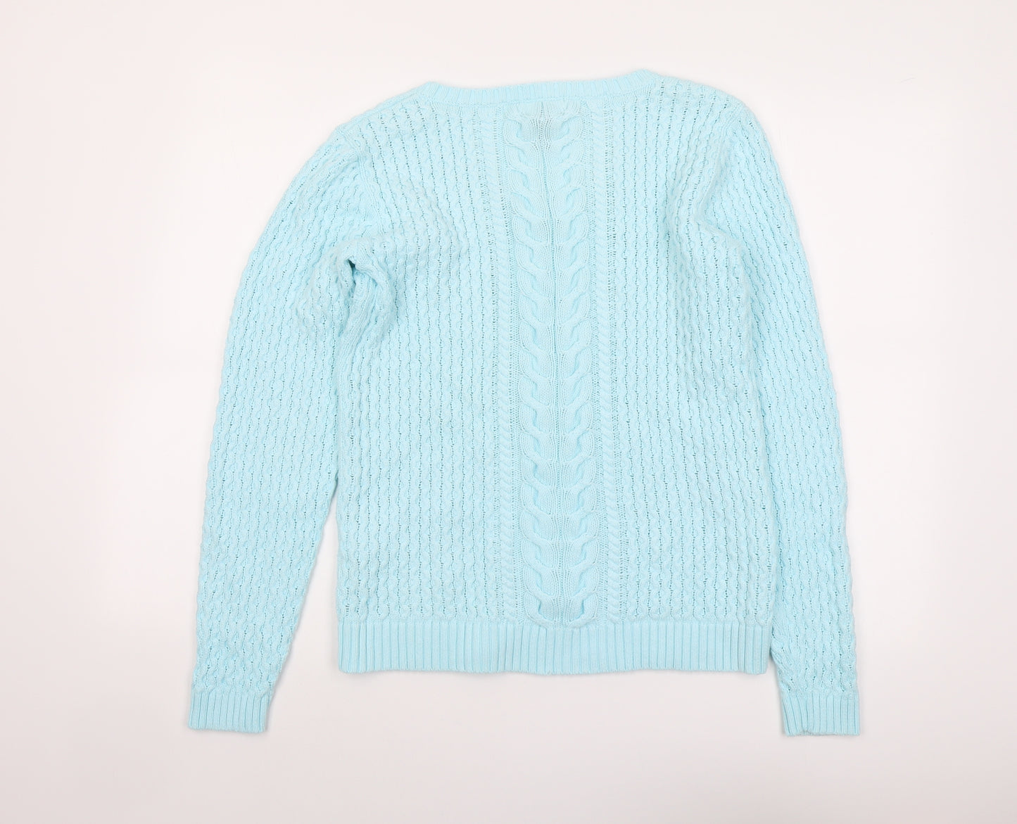 Lands' End Womens Blue V-Neck Cotton Pullover Jumper Size S