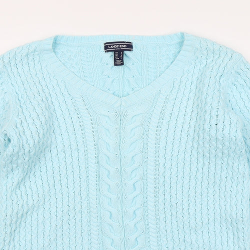 Lands' End Womens Blue V-Neck Cotton Pullover Jumper Size S