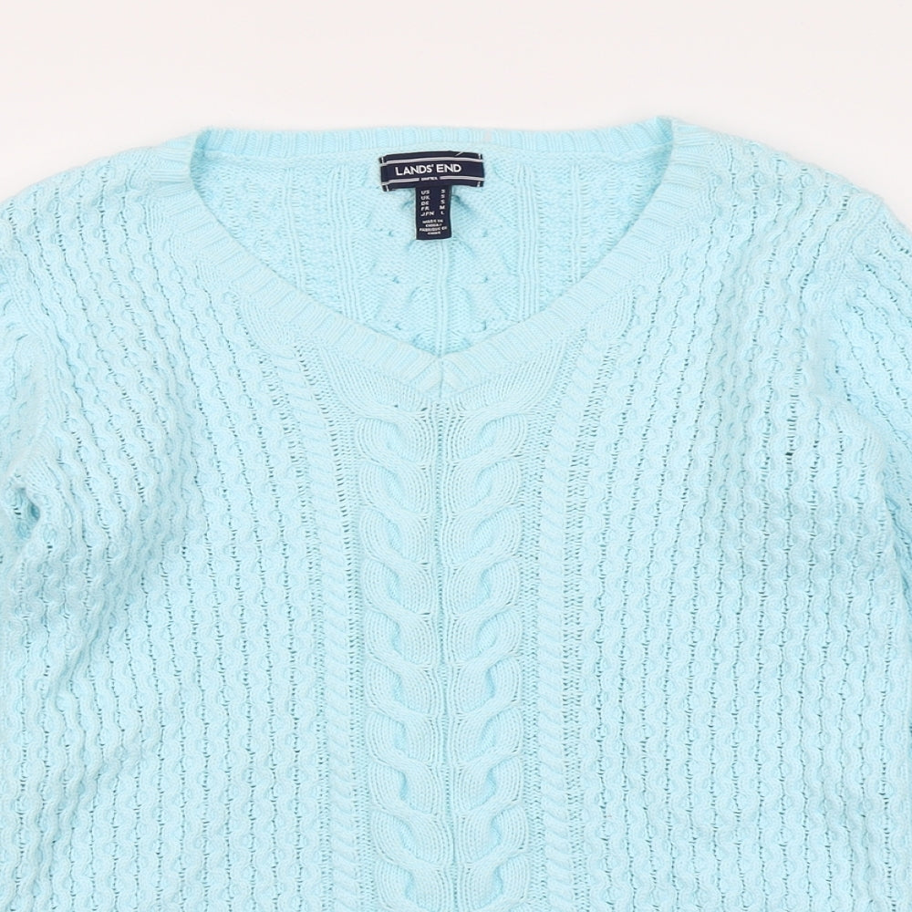 Lands' End Womens Blue V-Neck Cotton Pullover Jumper Size S