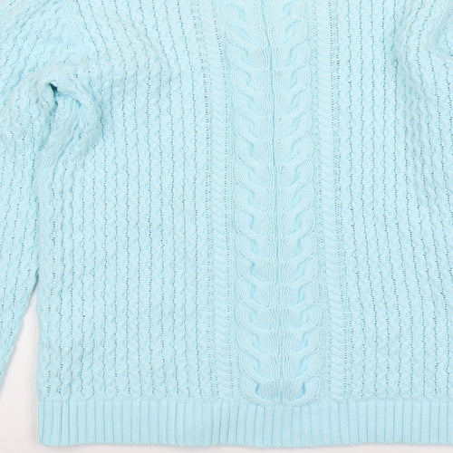 Lands' End Womens Blue V-Neck Cotton Pullover Jumper Size S
