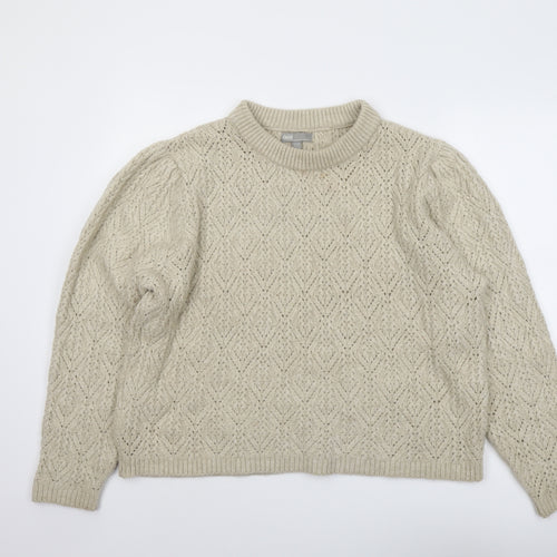 ASOS Womens Beige Round Neck Argyle/Diamond Acrylic Pullover Jumper Size 18