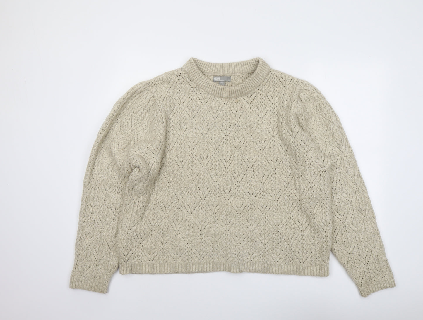 ASOS Womens Beige Round Neck Argyle/Diamond Acrylic Pullover Jumper Size 18
