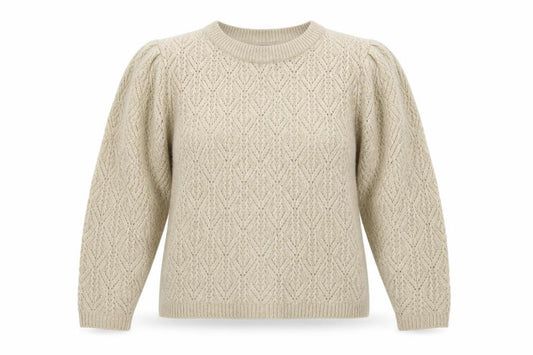 Front view of ASOS women’s beige round neck argyle/diamond acrylic jumper, size UK 18