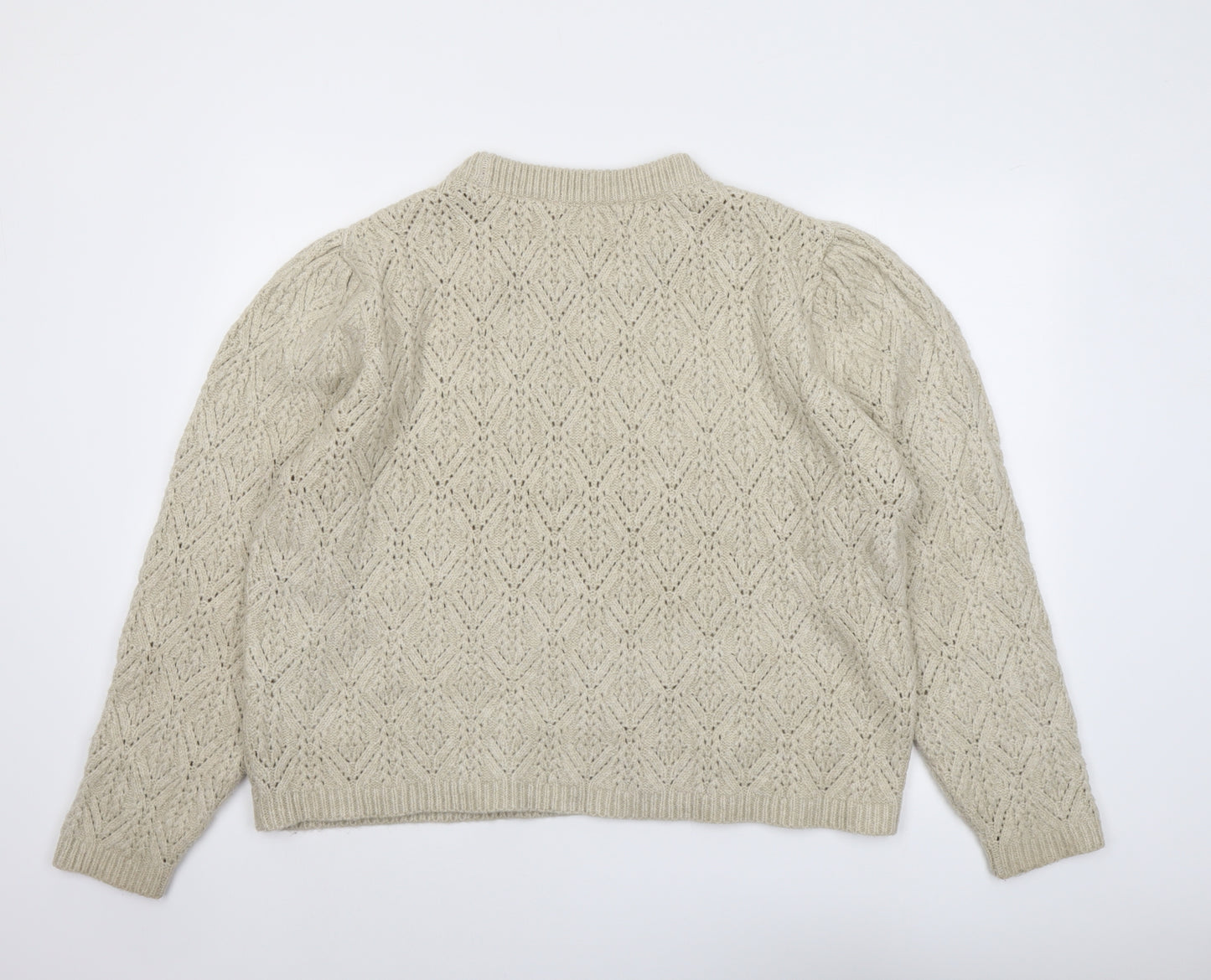 ASOS Womens Beige Round Neck Argyle/Diamond Acrylic Pullover Jumper Size 18
