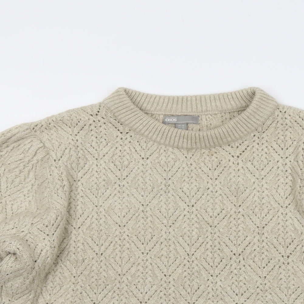 ASOS Womens Beige Round Neck Argyle/Diamond Acrylic Pullover Jumper Size 18