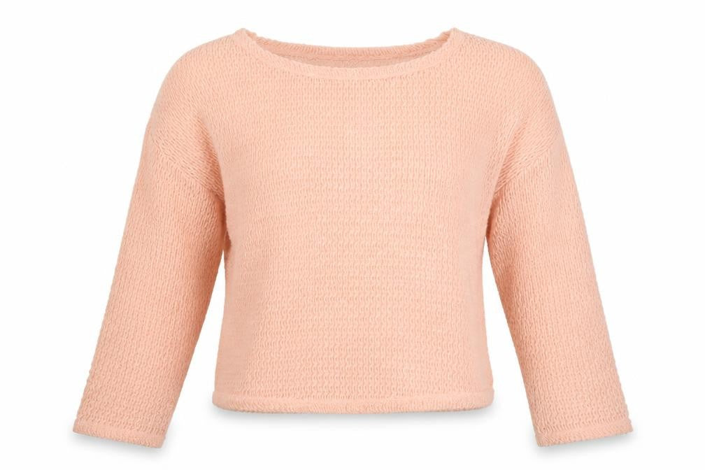 Front view of New Look women’s pink round neck polyester jumper, size UK 8