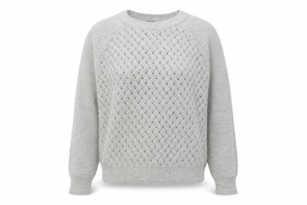 Front view of Marks & Spencer women’s grey round neck polyester jumper, size M