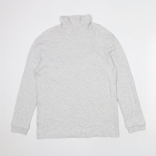 Marks and Spencer Boys Grey Cotton Basic T-Shirt Size 13-14 Years High Neck Pullover