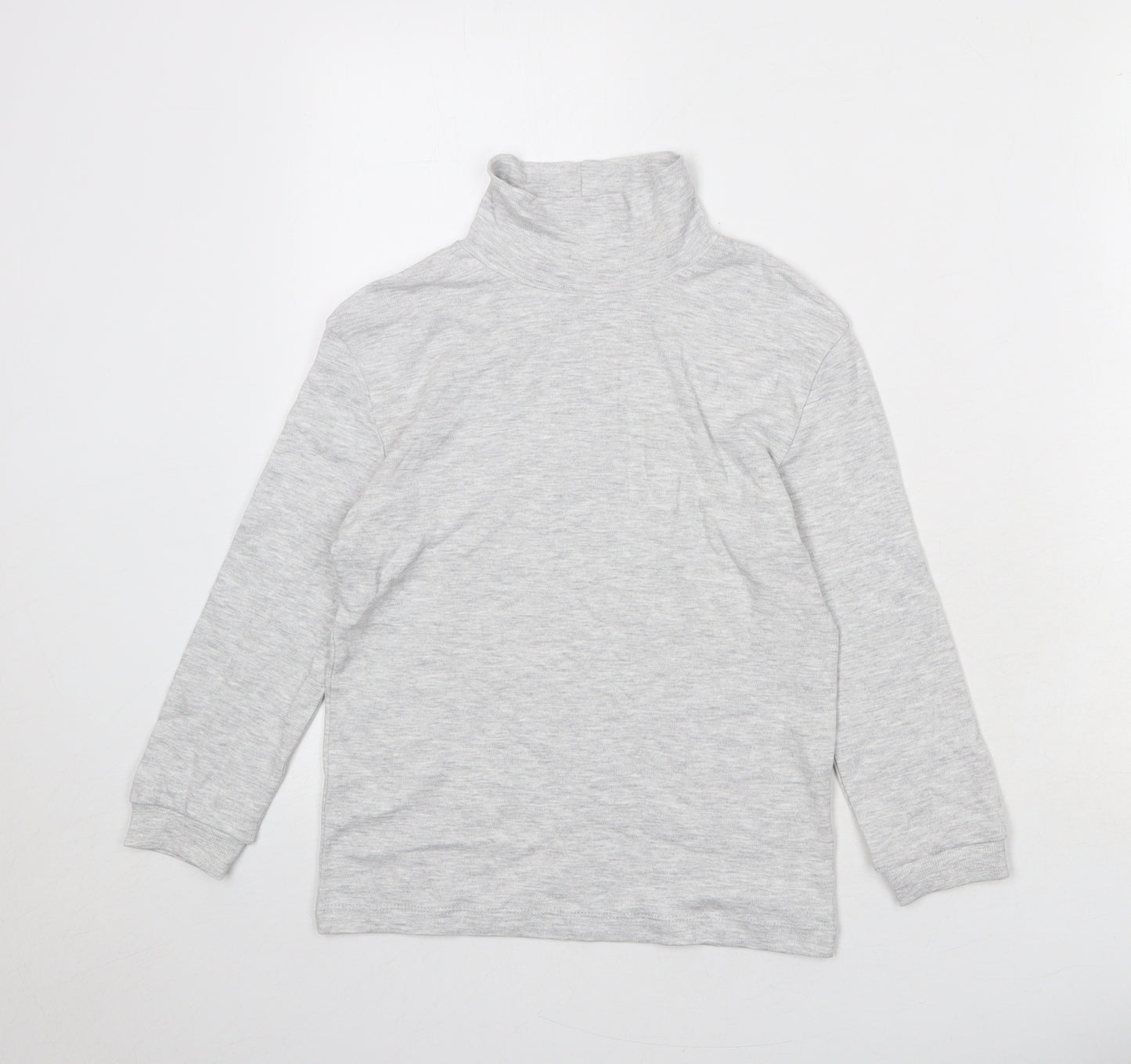 Marks and Spencer Boys Grey Cotton Basic T-Shirt Size 7-8 Years High Neck Pullover