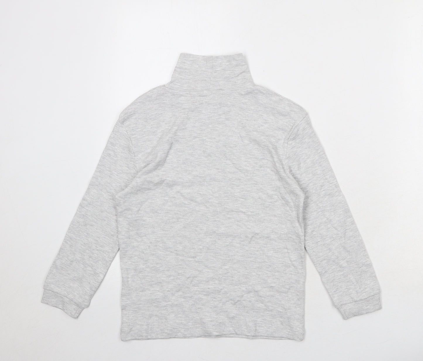 Marks and Spencer Boys Grey Cotton Basic T-Shirt Size 7-8 Years High Neck Pullover