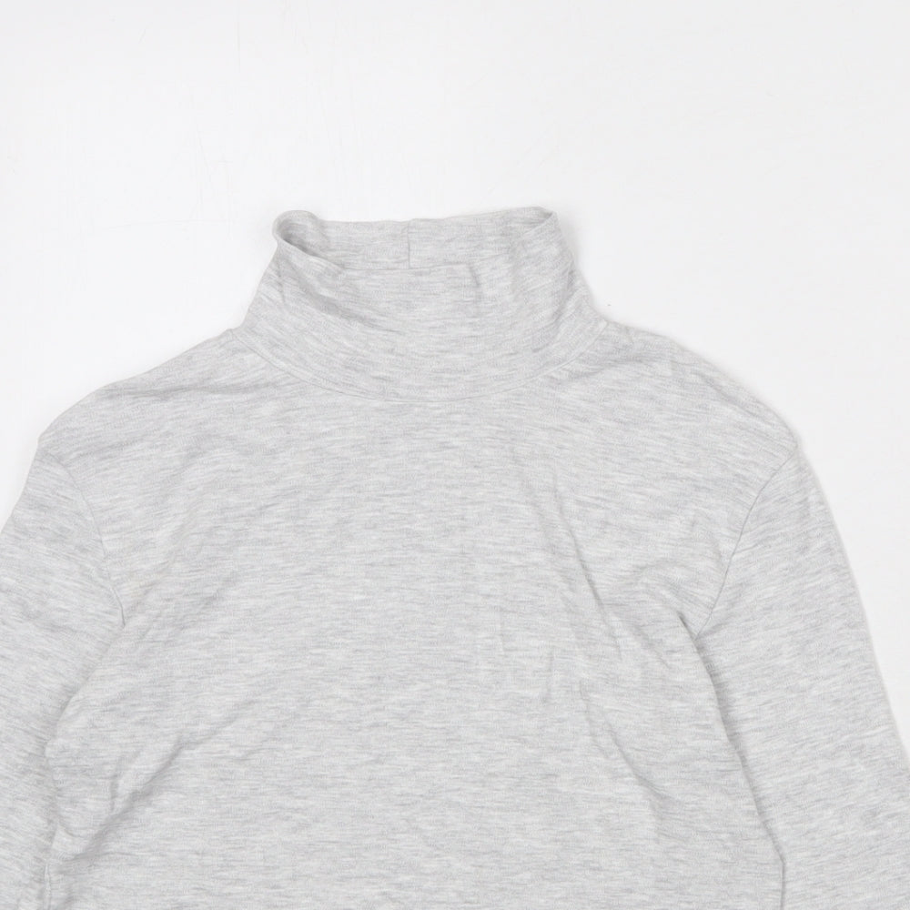 Marks and Spencer Boys Grey Cotton Basic T-Shirt Size 7-8 Years High Neck Pullover