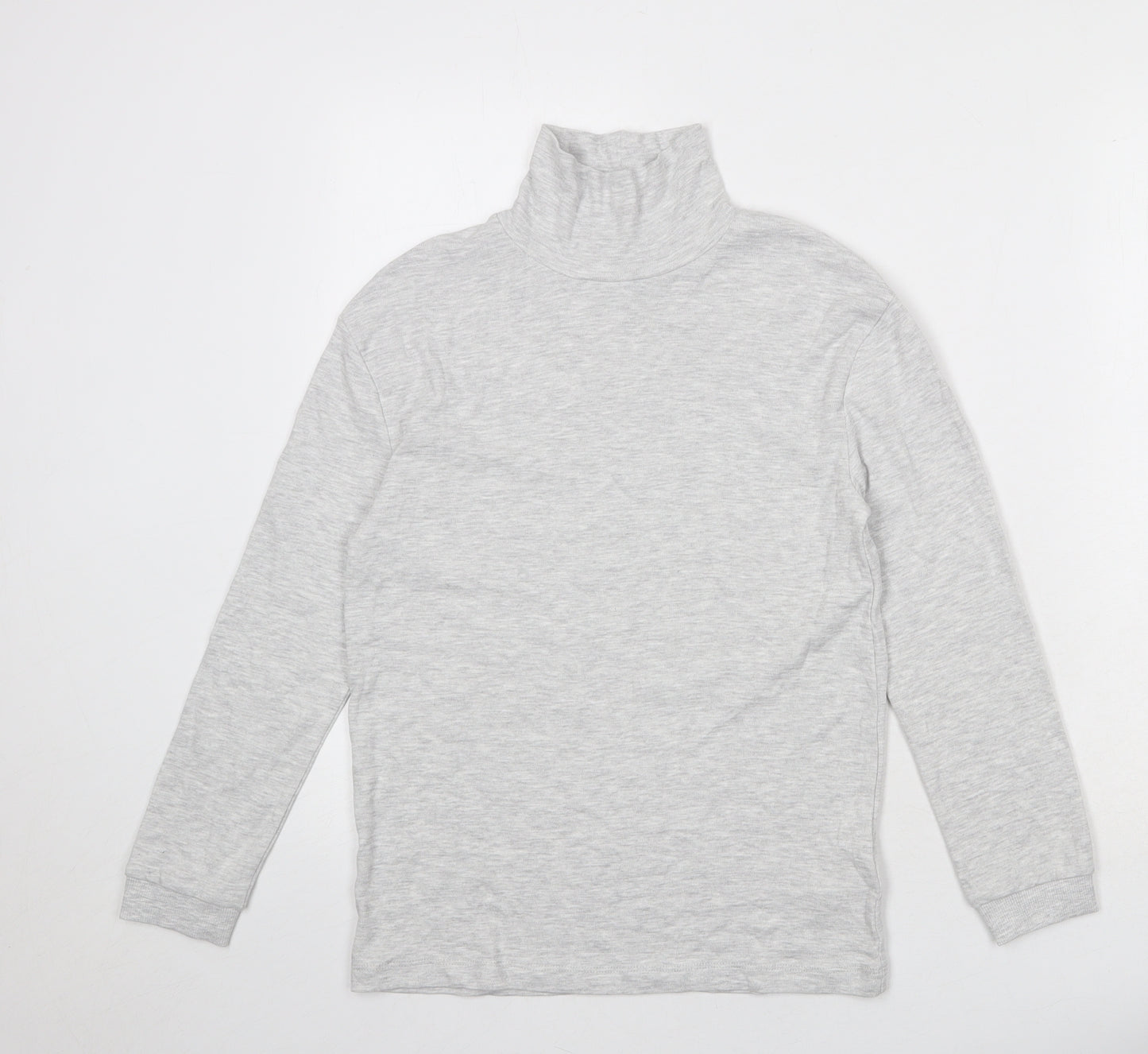 Marks and Spencer Boys Grey Cotton Basic T-Shirt Size 10-11 Years High Neck Pullover