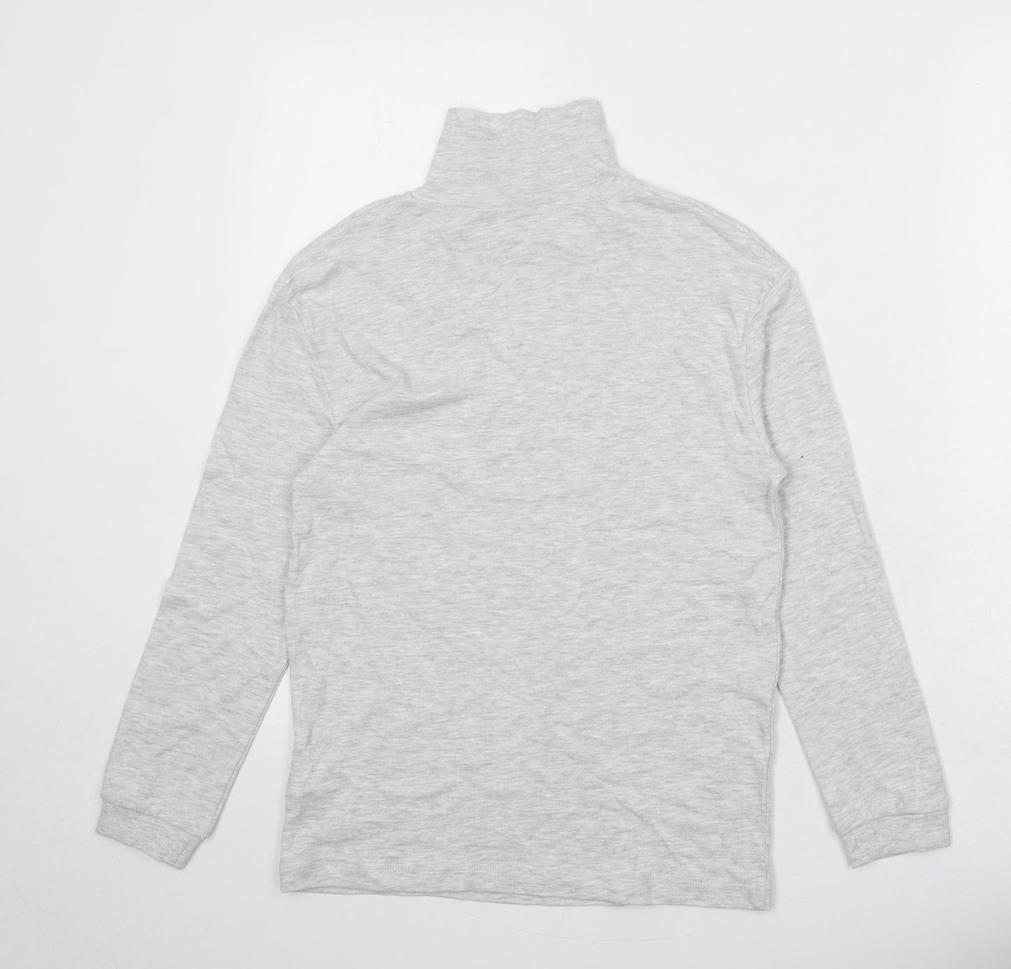 Marks and Spencer Boys Grey Cotton Basic T-Shirt Size 10-11 Years High Neck Pullover