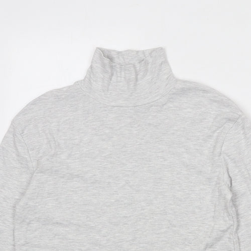 Marks and Spencer Boys Grey Cotton Basic T-Shirt Size 10-11 Years High Neck Pullover