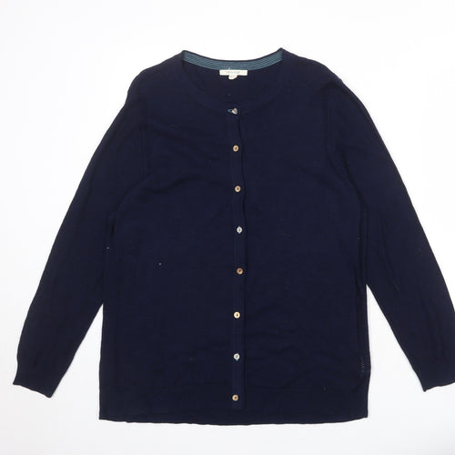 White Stuff Womens Blue Round Neck 100% Cotton Cardigan Jumper Size 20