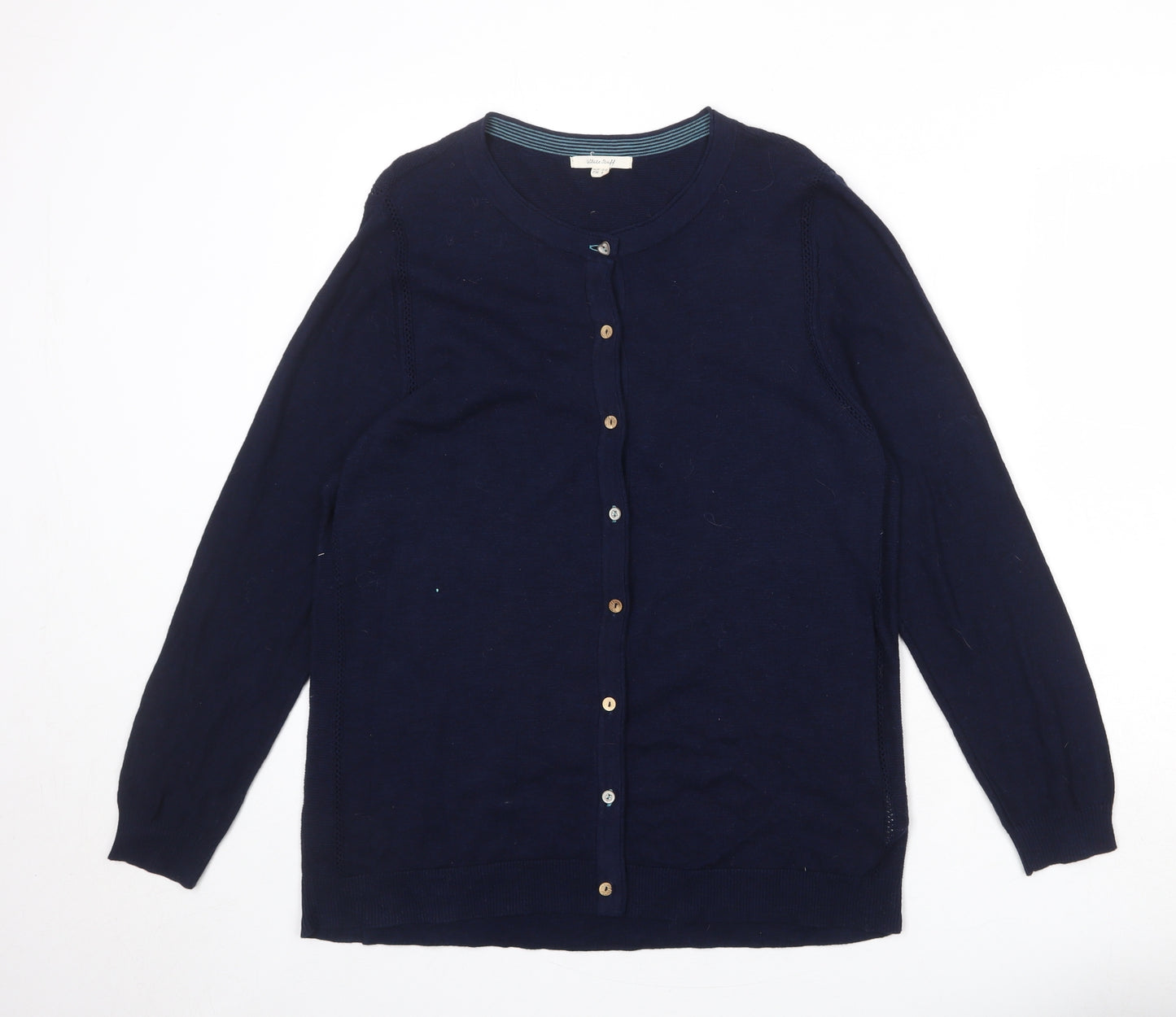 White Stuff Womens Blue Round Neck 100% Cotton Cardigan Jumper Size 20