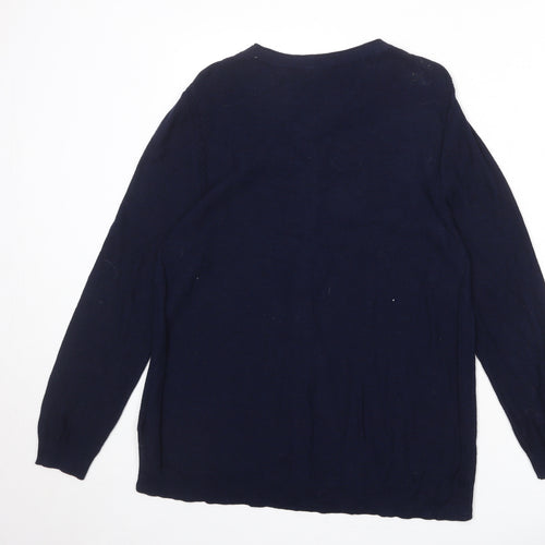 White Stuff Womens Blue Round Neck 100% Cotton Cardigan Jumper Size 20