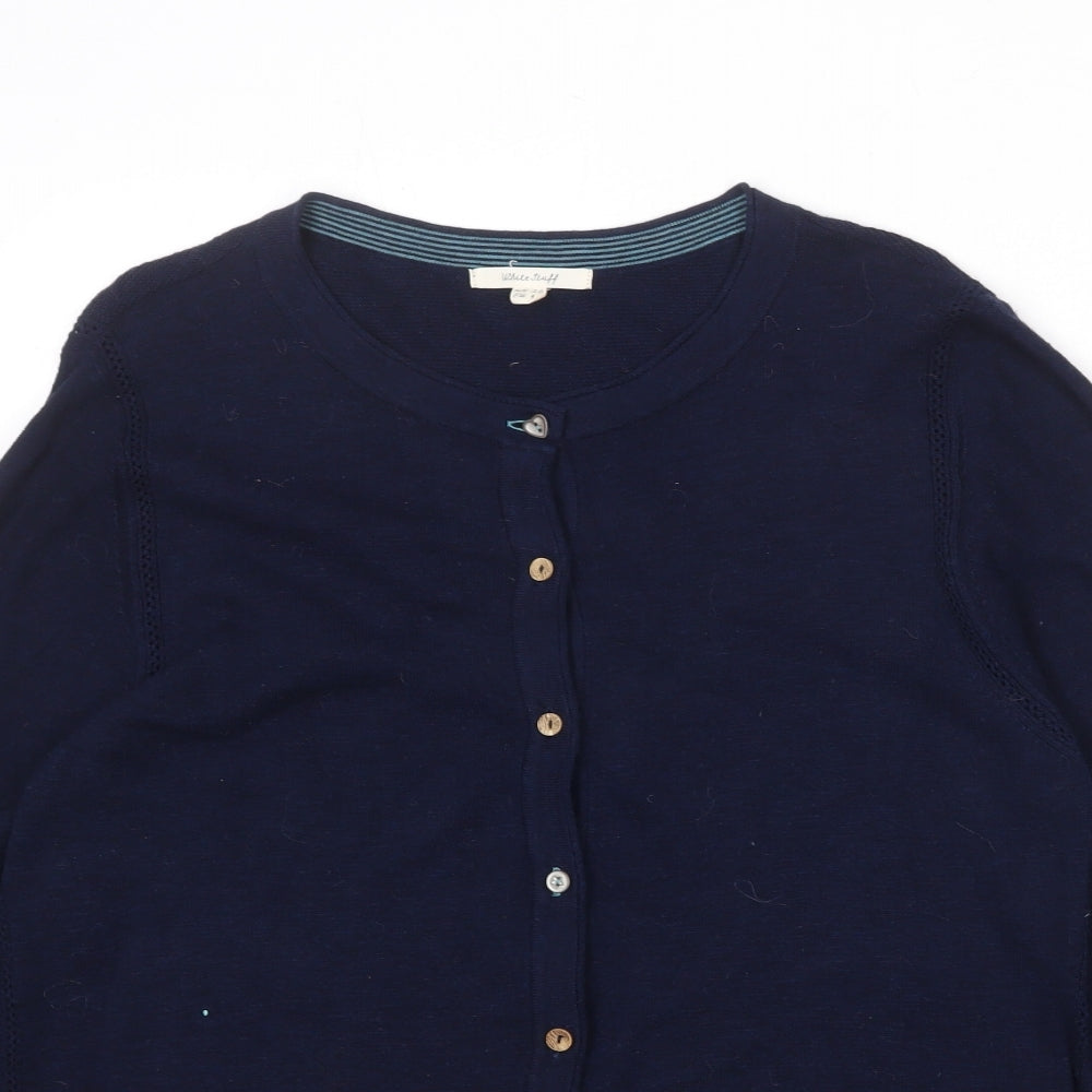 White Stuff Womens Blue Round Neck 100% Cotton Cardigan Jumper Size 20