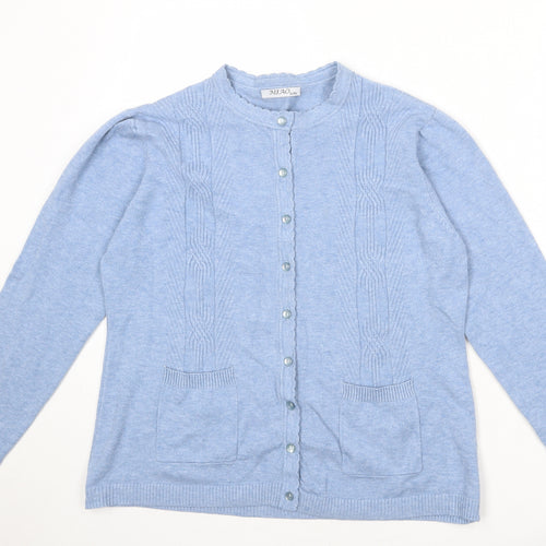 Miao Womens Blue Round Neck Viscose Cardigan Jumper Size XL - Size XL/XXL