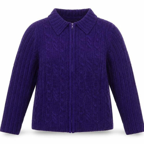 Naughty Womens Purple Collared Acrylic Full Zip Jumper Size XS