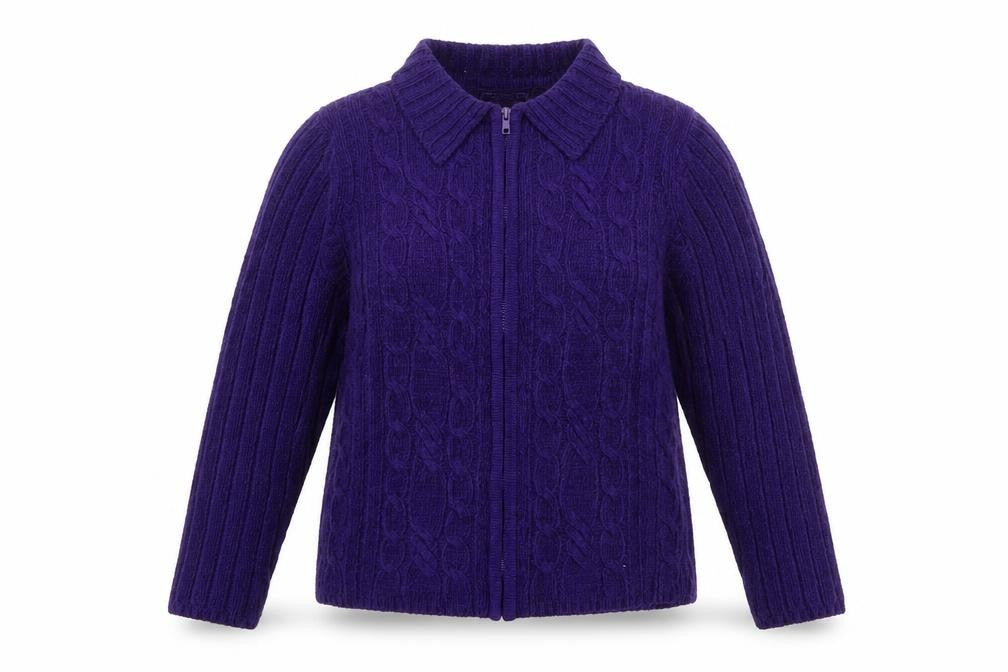 Naughty Womens Purple Collared Acrylic Full Zip Jumper Size XS
