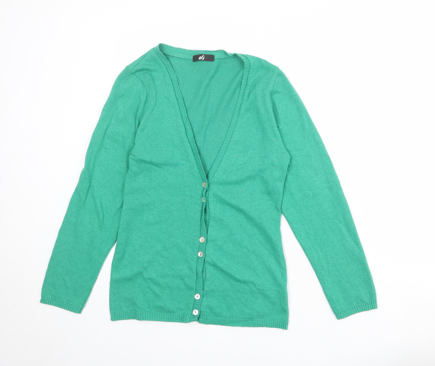 Oli Womens Green V-Neck Acrylic Cardigan Jumper Size 14