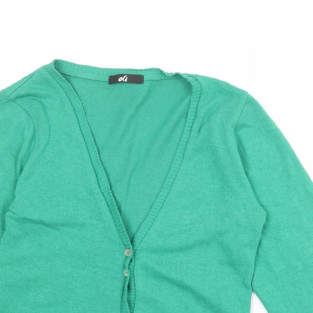 Oli Womens Green V-Neck Acrylic Cardigan Jumper Size 14