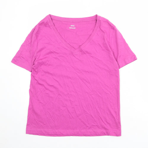 Mango Womens Pink 100% Cotton Basic T-Shirt Size M V-Neck