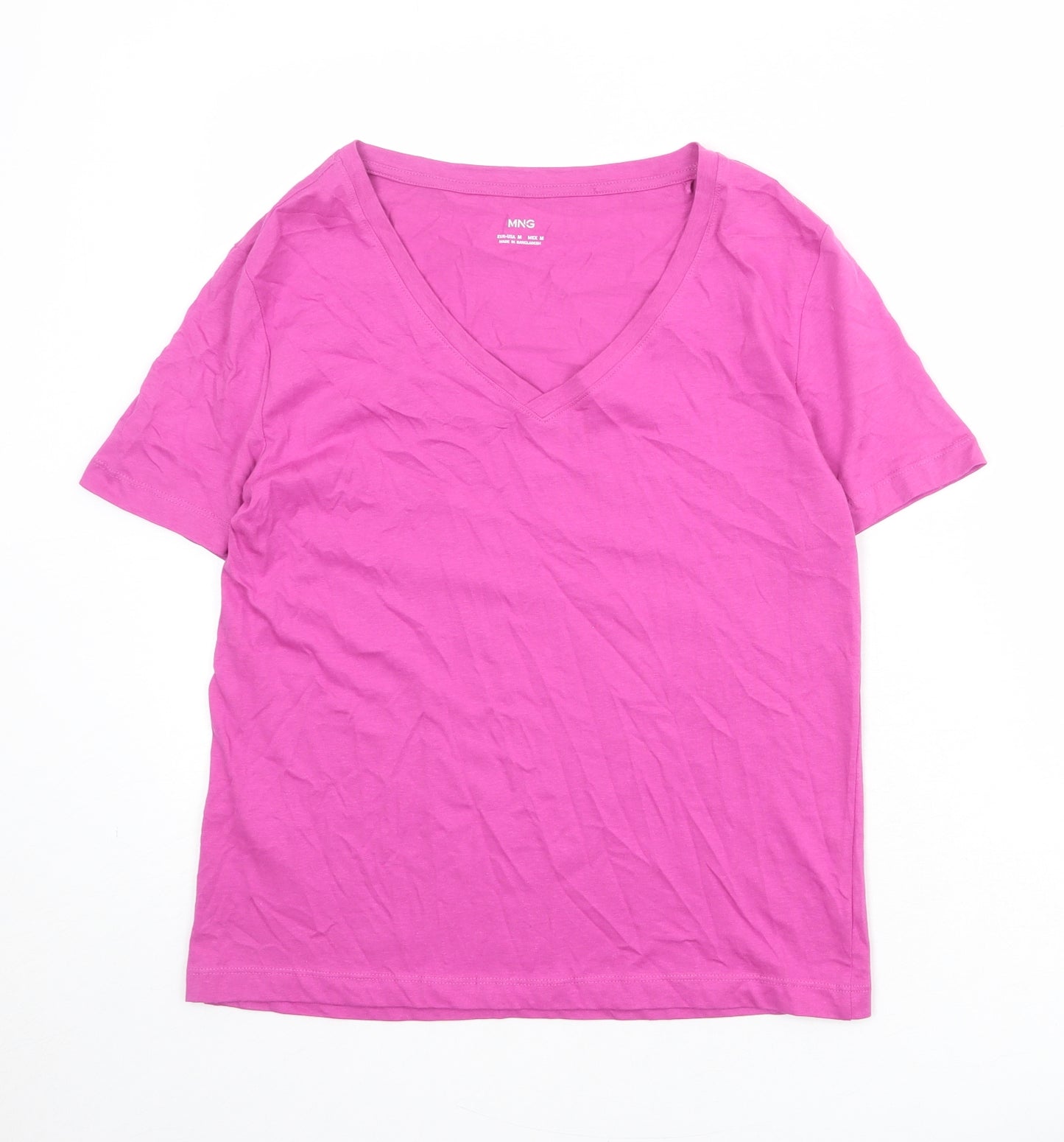 Mango Womens Pink 100% Cotton Basic T-Shirt Size M V-Neck