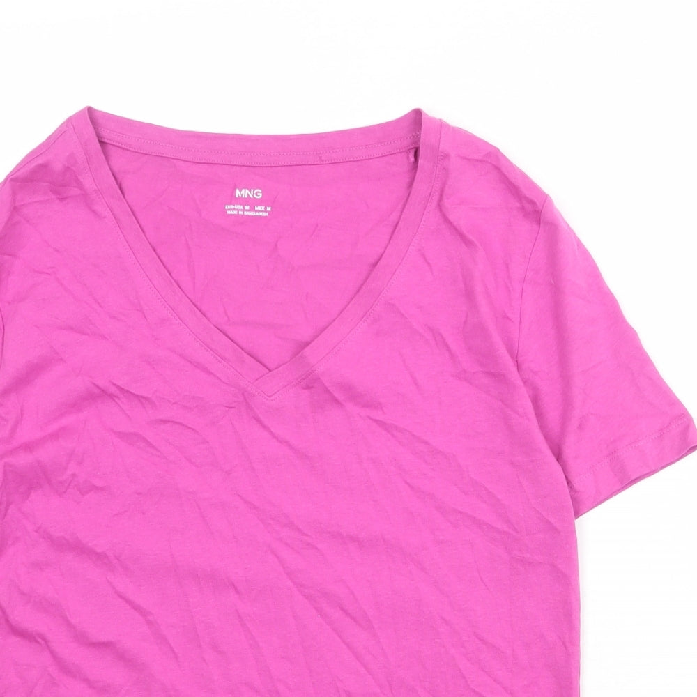 Mango Womens Pink 100% Cotton Basic T-Shirt Size M V-Neck