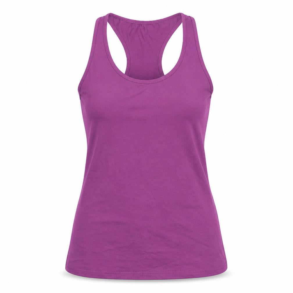 Front view of Denchi women’s purple polyester pullover tank, size S, scoop neck pullover
