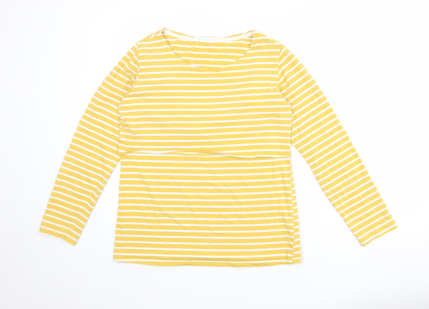 Smallshow Womens Yellow Striped Cotton Basic T-Shirt Size M Round Neck