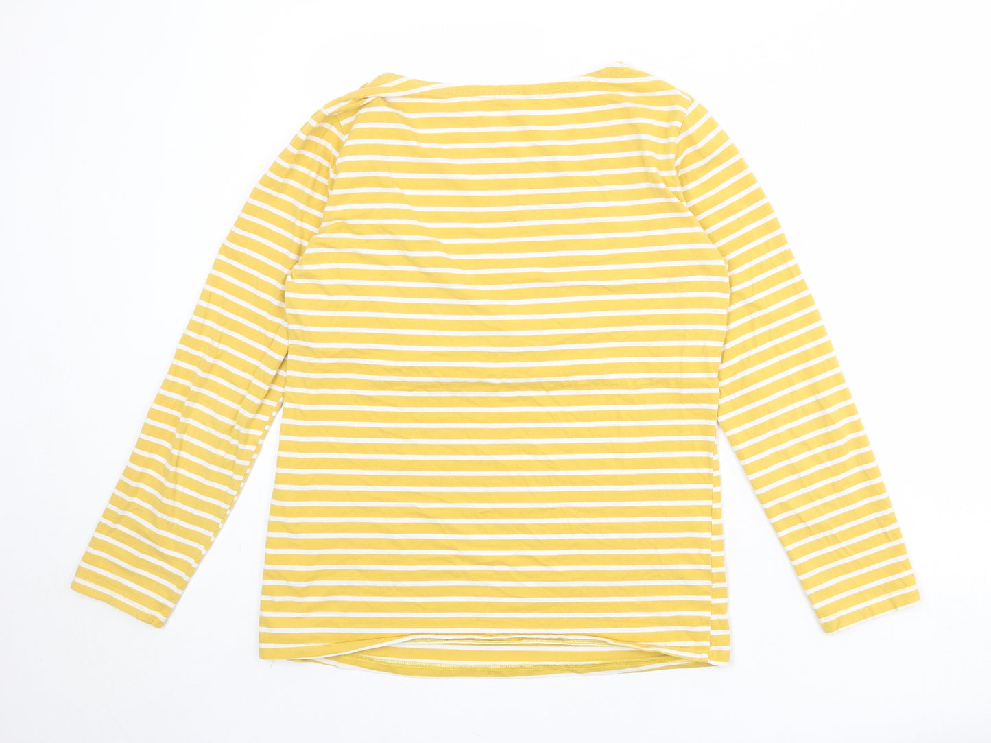 Smallshow Womens Yellow Striped Cotton Basic T-Shirt Size M Round Neck