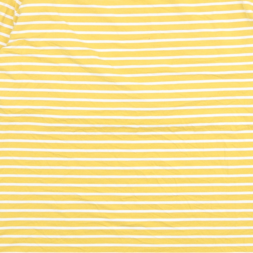 Smallshow Womens Yellow Striped Cotton Basic T-Shirt Size M Round Neck