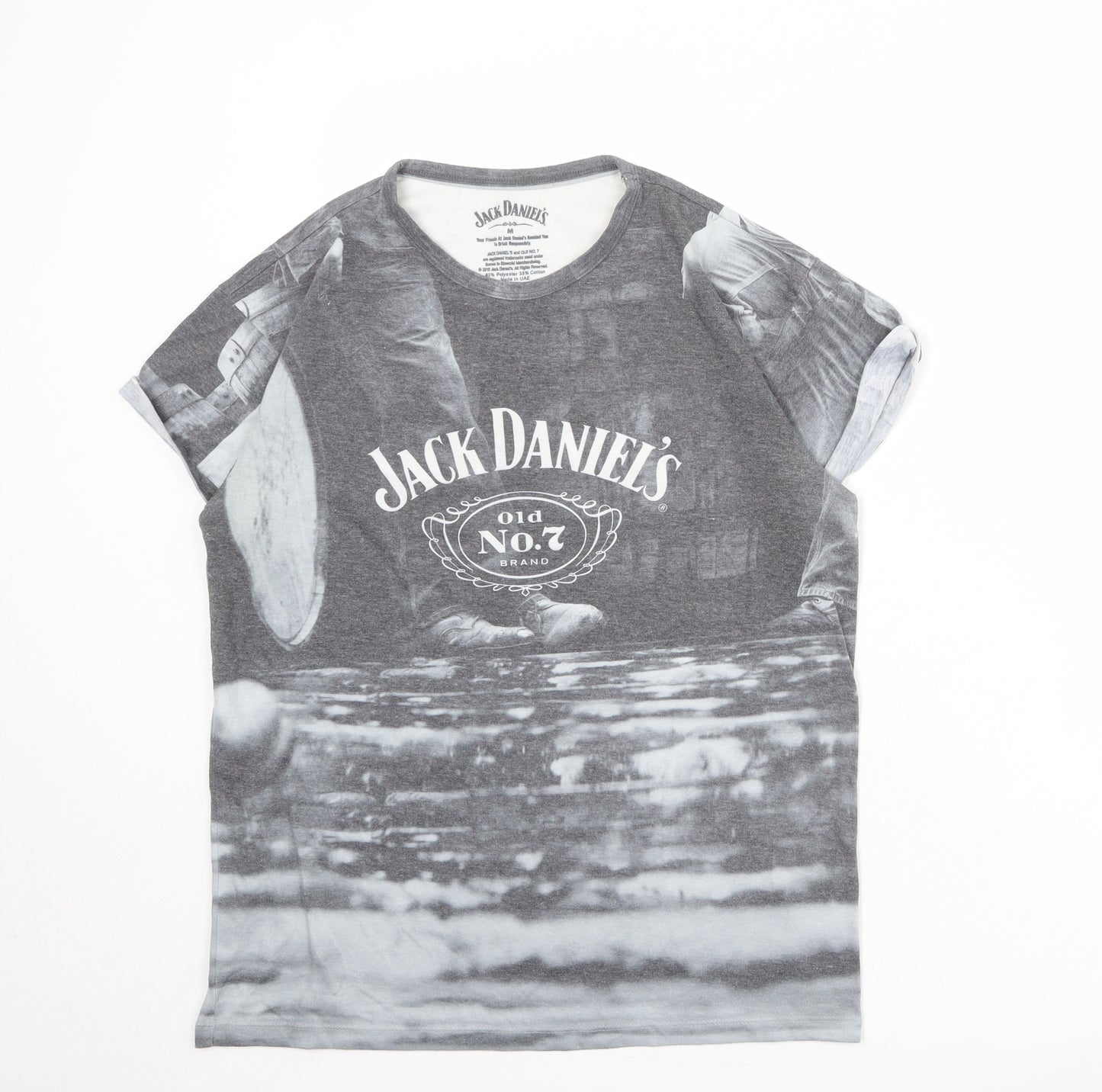 Jack Daniels Mens Grey Cotton T-Shirt Size M Round Neck