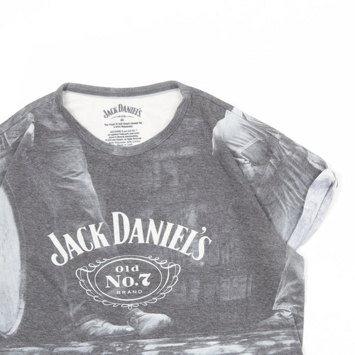 Jack Daniels Mens Grey Cotton T-Shirt Size M Round Neck