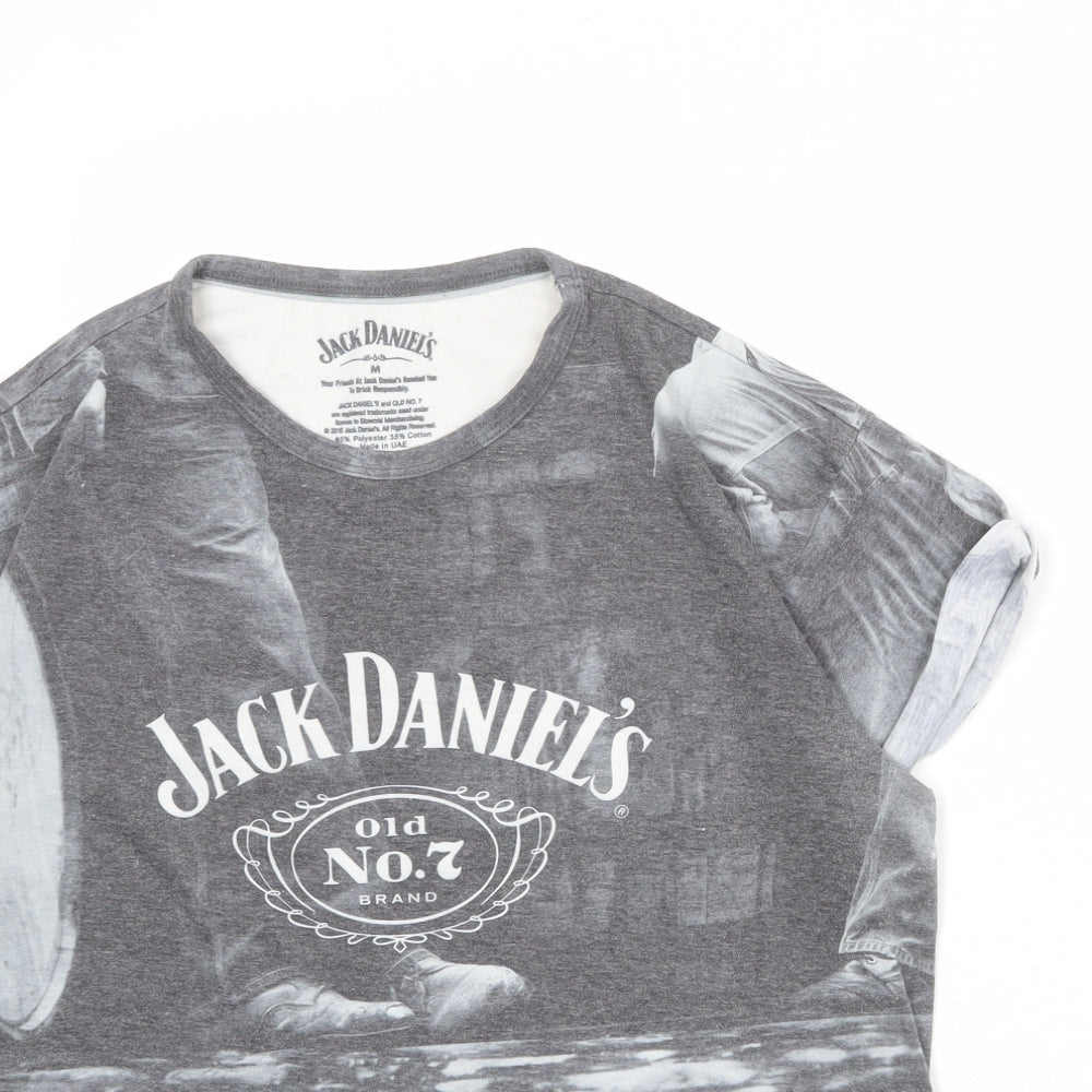 Jack Daniels Mens Grey Cotton T-Shirt Size M Round Neck