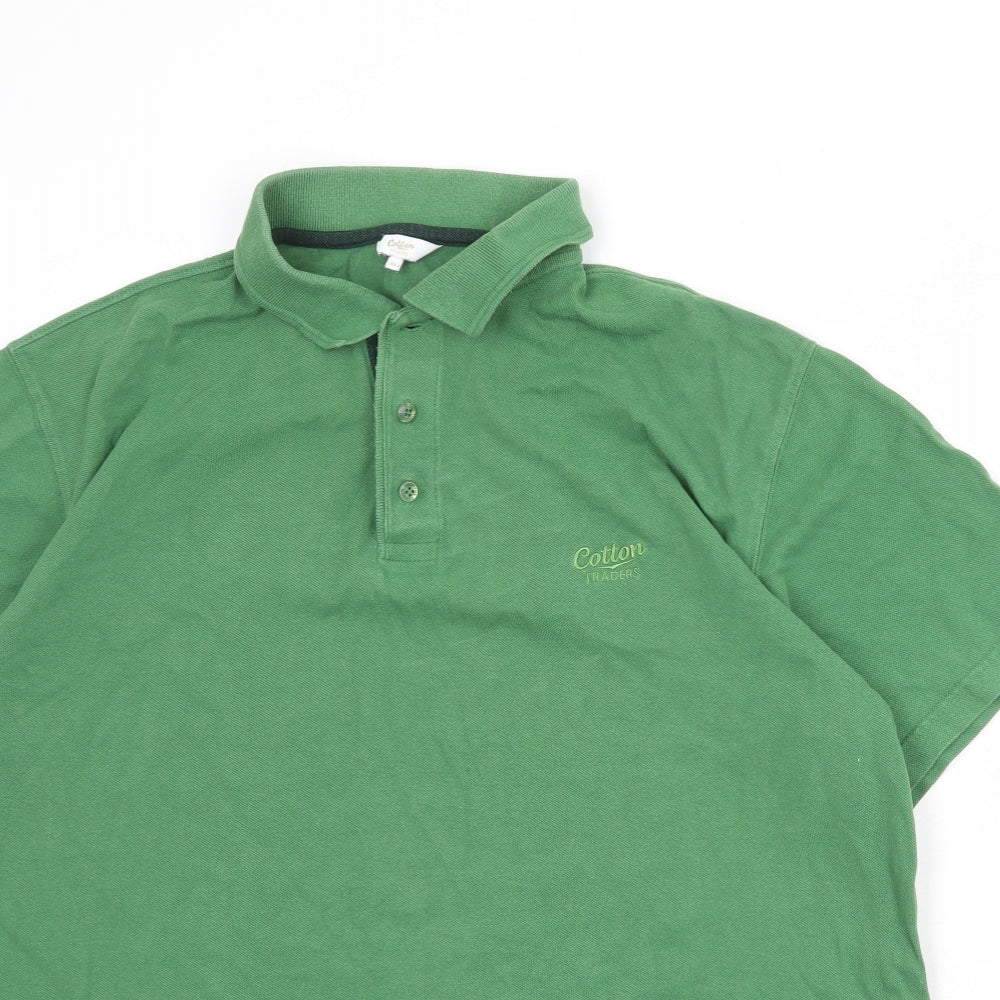 Cotton Traders Mens Green 100% Cotton Polo Size XL Collared Button