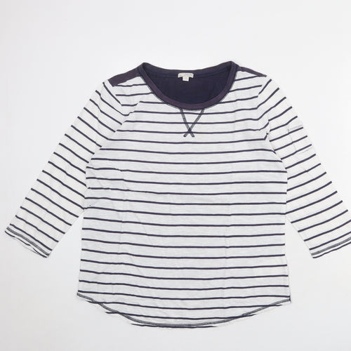 Gap Womens White Striped 100% Cotton Basic Blouse Size L Round Neck