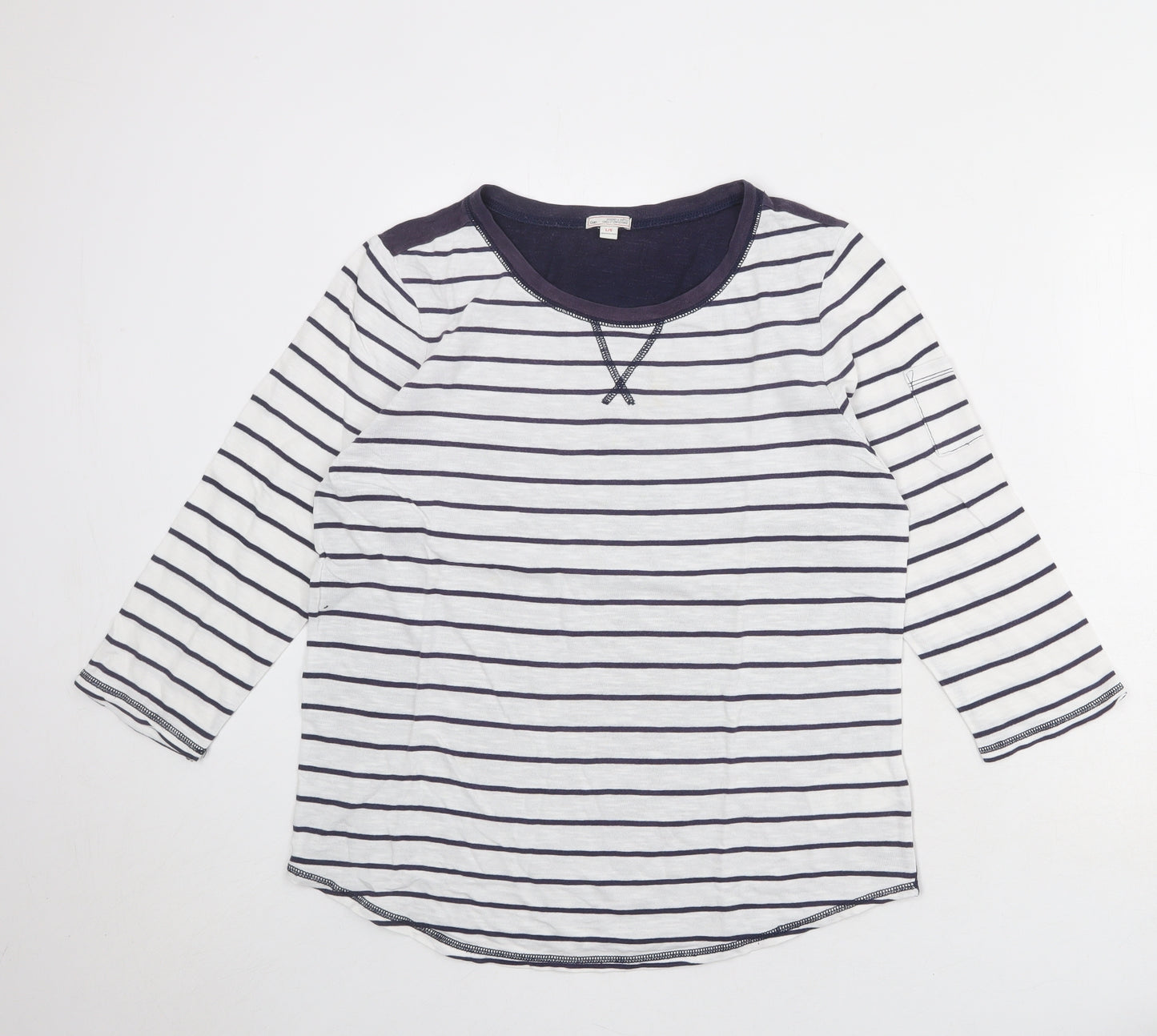 Gap Womens White Striped 100% Cotton Basic Blouse Size L Round Neck