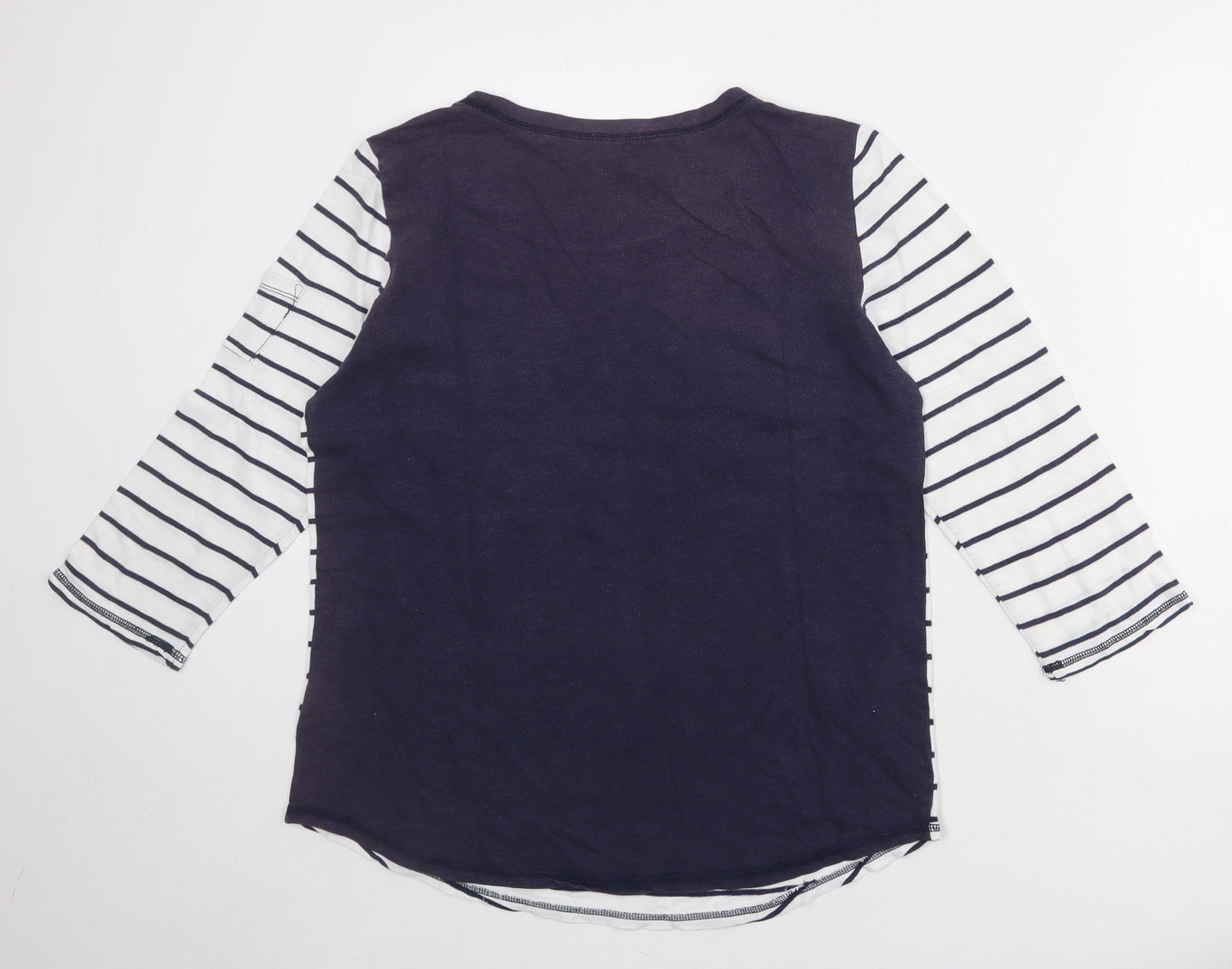Gap Womens White Striped 100% Cotton Basic Blouse Size L Round Neck