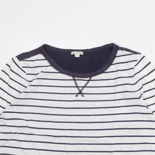 Gap Womens White Striped 100% Cotton Basic Blouse Size L Round Neck