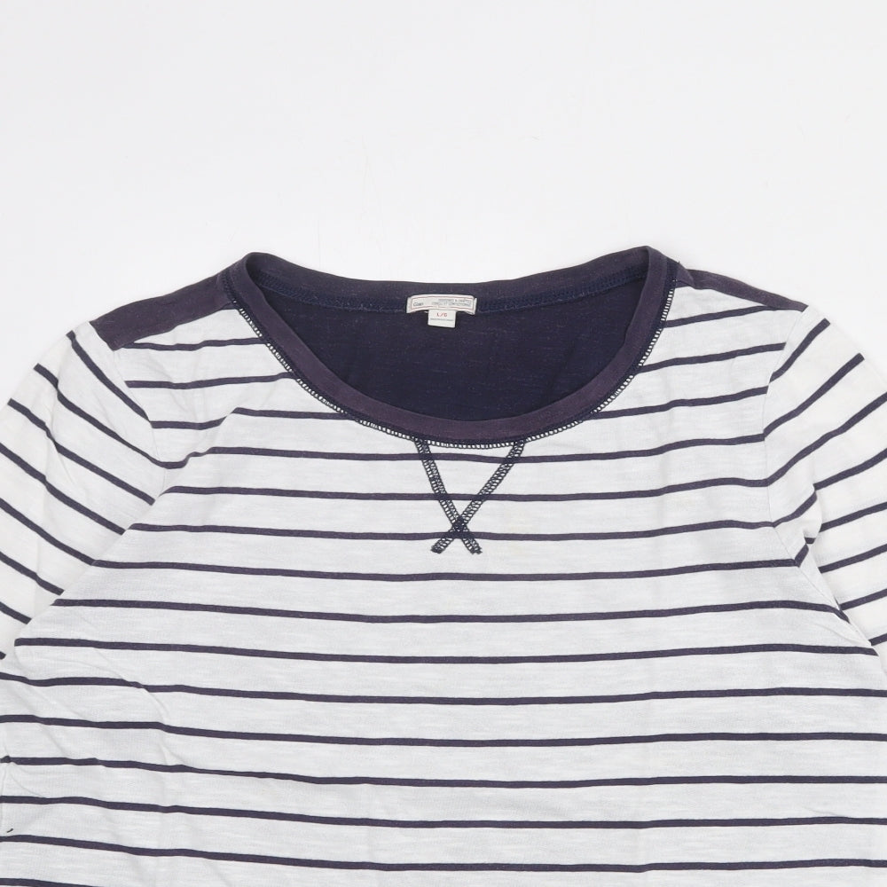 Gap Womens White Striped 100% Cotton Basic Blouse Size L Round Neck