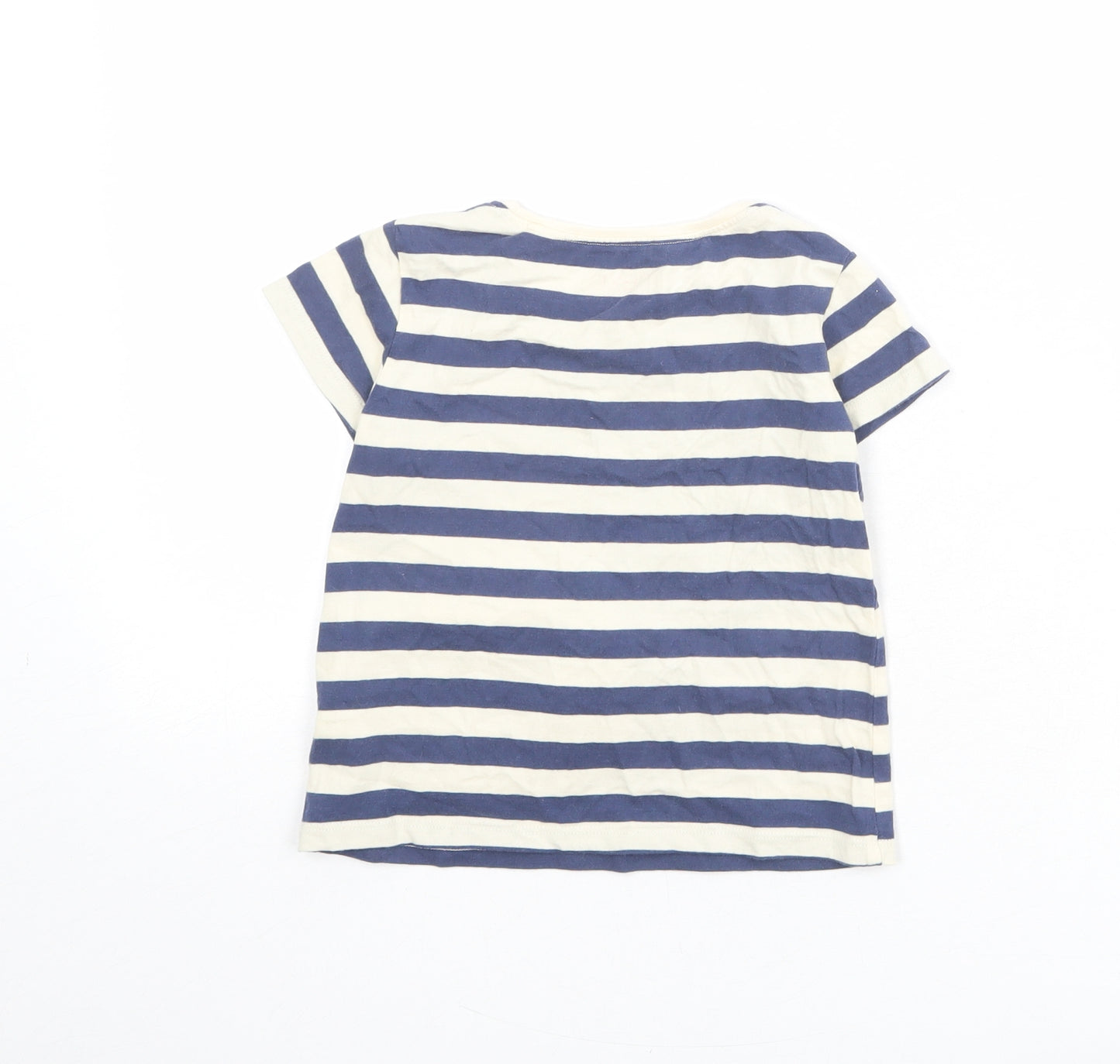 NEXT Girls Blue Striped 100% Cotton Basic T-Shirt Size 2-3 Years Boat Neck Pullover - Ladybird