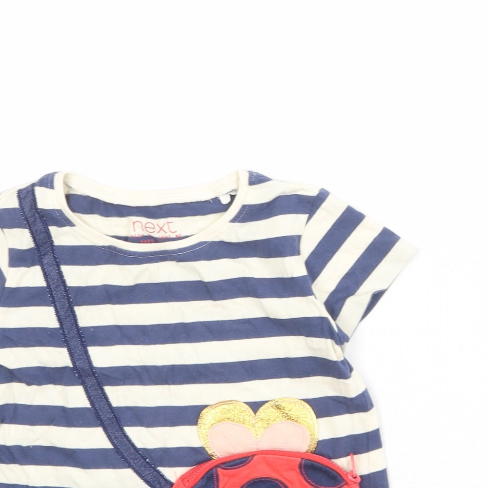 NEXT Girls Blue Striped 100% Cotton Basic T-Shirt Size 2-3 Years Boat Neck Pullover - Ladybird