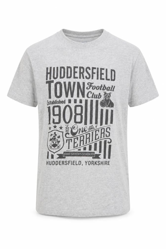 Huddersfield Town A.F.C. Mens Grey Cotton T-Shirt Size S Round Neck