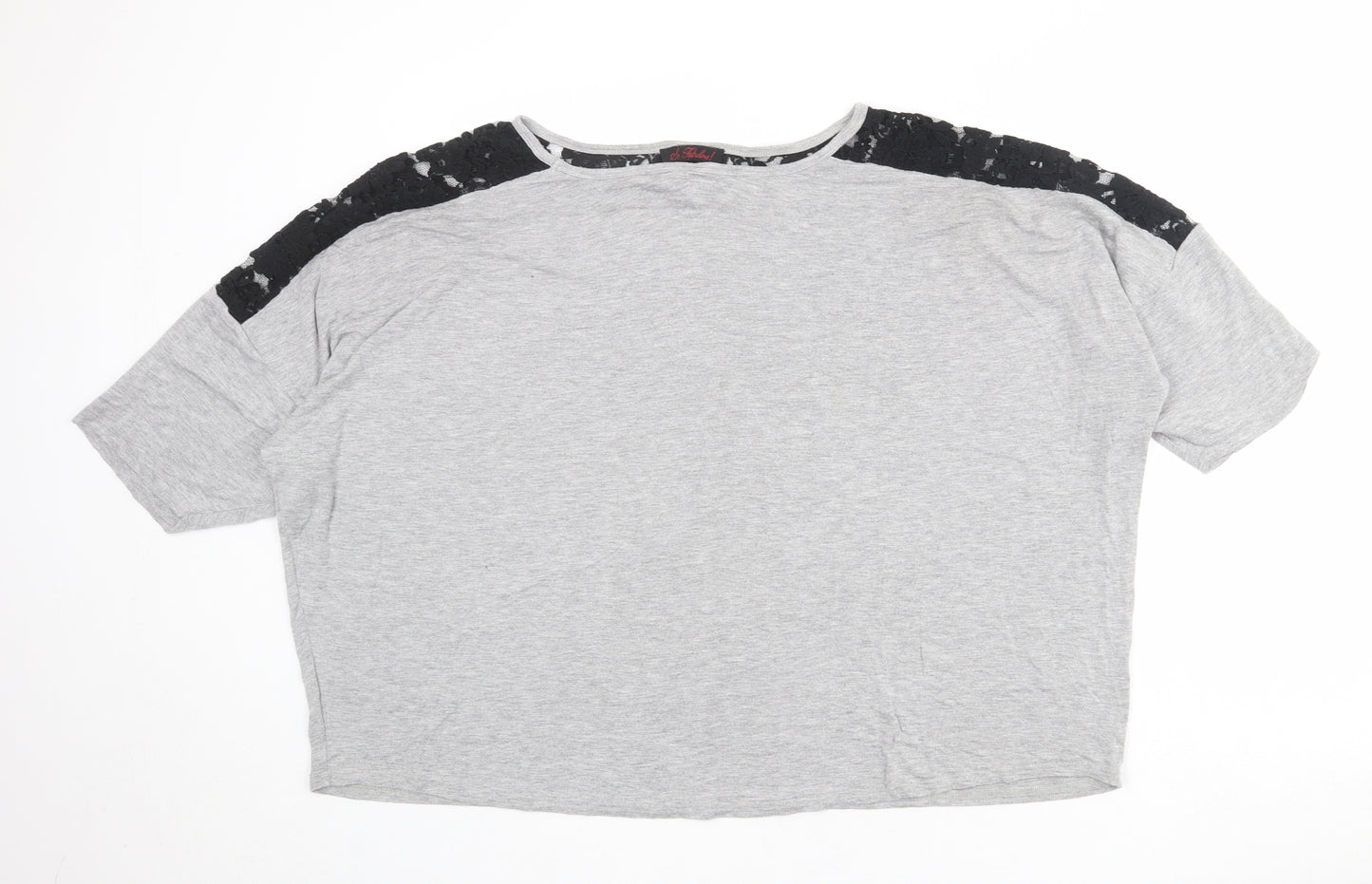 So Fabulous Womens Grey Viscose Basic T-Shirt Size 22 Boat Neck - Lace Detail